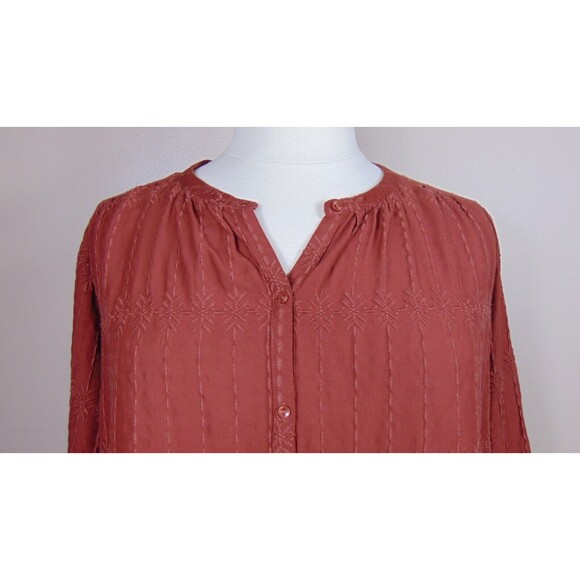 New Old Navy Peasant Top Womens Size XL Button up Embroidered Copper Boho - Picture 2 of 9